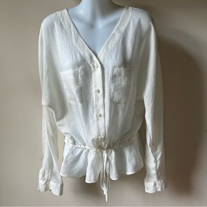 Loft sheer white long sleeve peasant top NWT medium